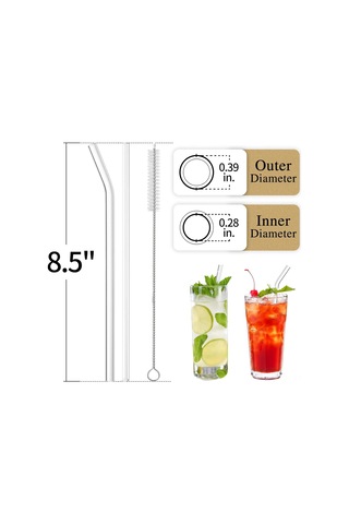 Dofolink 16'lı Tekrarlı Kullanım Cam Pipet Seti: 6 Düz + 6 Eğik Pipet Ve 4 Temizleme Fırçası, Şeffaf Cam, Sütlü İçecekler Ve Meyve Suyu İçin Uygun Şeffaf