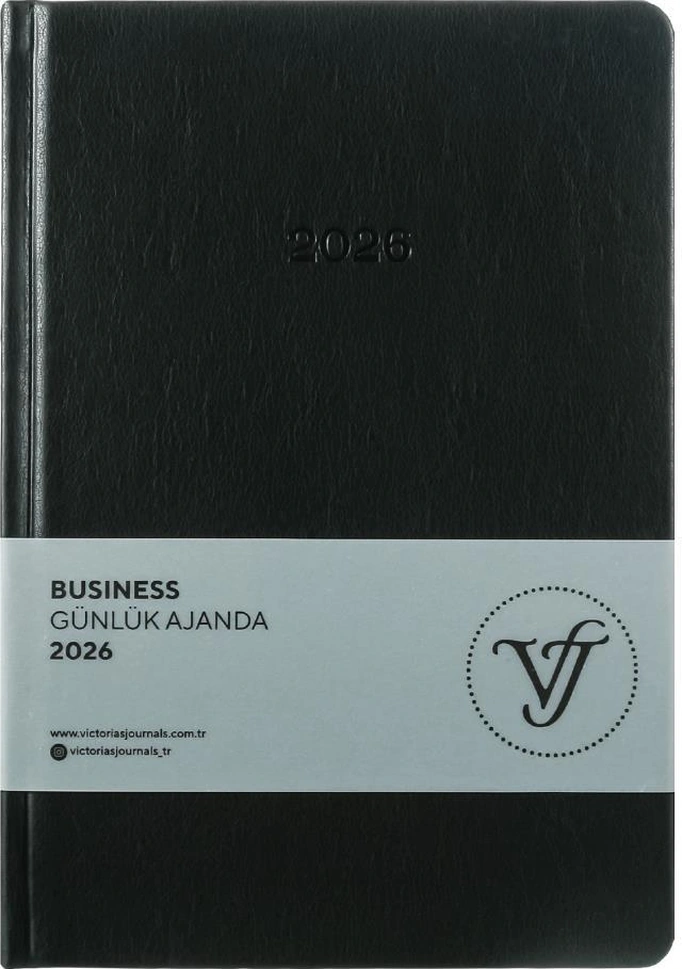 Victoria's Journals Business 2026 Günlük Ajanda 17x24cm Sert Kapak Ivory 80gr. Ayraçlı Siyah Siyah
