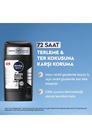 Men Erkek Stick Deodorant Black&white Invisible Original 50ml 72 Saat Anti-perspirant Ter Koruması