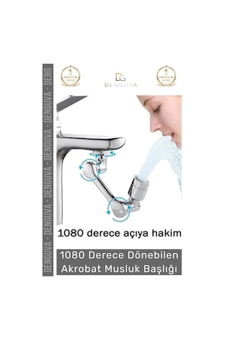 Premium Çift Fonksiyonlu Metal Görünümlü 1080 Derece Dönebilen Akrobat Musluk Ucu Başlığı