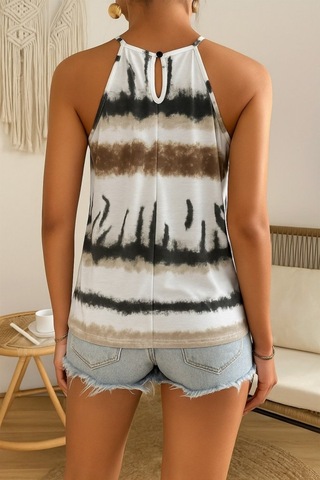 Simala Kadın Halter Kollu Damla Detaylı Desenli Süprem Bluz Yeşil