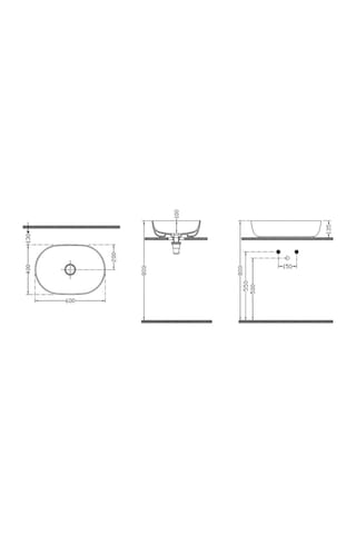 Dura Bagno Rose Çanak Lavabo 60x40 Cm, Batarya Deliksiz Tezgah Üstü Beyaz 5841