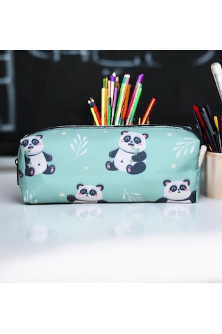 Yeşil Panda Desenli Tatlı Kalemlik - Okul Kalemliği-makyaj Çantası