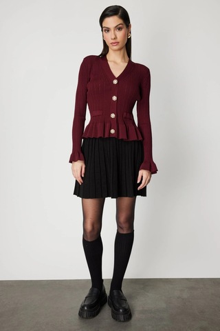 On Fashion Kadın Vatkalı Bele Oturan Bordo Hırka 69905 Bordo