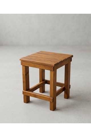 Missidea Kare Model Ahşap Tabure 30x30 Cm- Doğal, El İşçiliği, Modern Tabure