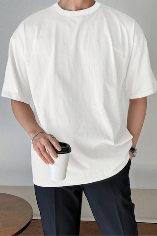 Genius Store Erkek Oversize Tişört Pamuk Kumaş Bisiklet Yaka Rahat Kalıp T-shirt Beyaz