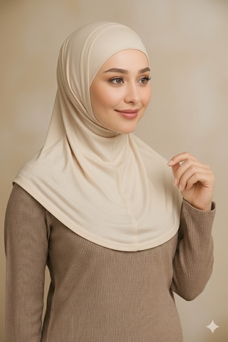 Sonbaharmoda Rahat Ve Şık İki Parça Viskon Likralı Tesettür Hijab Bone İçlik Günlük Kullanım Ve Namaz İçin Bej
