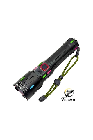 Ultra Güçlü Beyaz Lazer Led El Feneri - 2 Km Menzilli & Powerbank Özellikli Çift Pil Setli Siyah