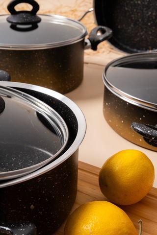 Çarşıdayız 7 Parça Eda Granit Siyah Siyah Tencere Seti Siyah