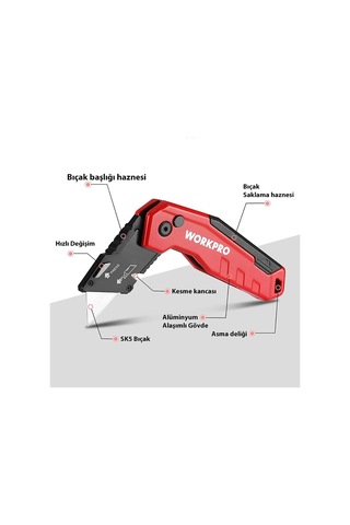 Workpro Wp211026 Katlanır Çok Amaçlı Profesyonel Rötuş Maket Bıçağı + 14 Adet Yedek Bıçak Fr Wp211026