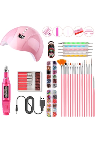Qingmipy Dıy Manikür Seti: Akıllı Kurutma Lambası, Taşlama Makinesi, 15 Fırça, 5 Noktalama Kalemi Ve Dekorlar - Usb Şarjlı