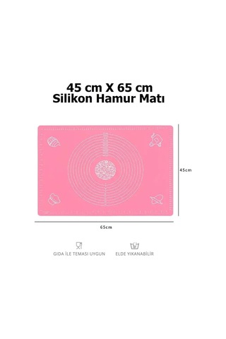 Pembe Silikon Hamur Açma Matı 45x65 Cm Ölçülü Kaymaz Yapışmaz Profesyonel Yoğurma Matı