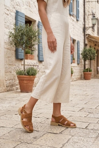 Fox Shoes Y291880002 Taba Hakiki Deri Süet Kadın Sandalet