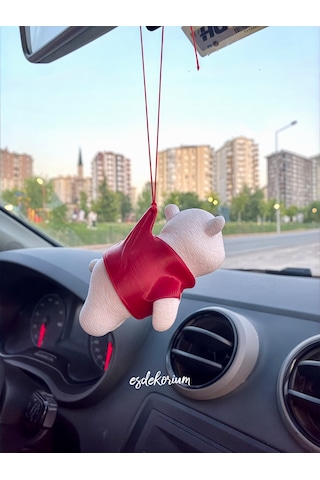 Sevimli Ayıcık Dikiz Aynası Süsü - Araç Aksesuar - Oto Aksesuar Kırmızı