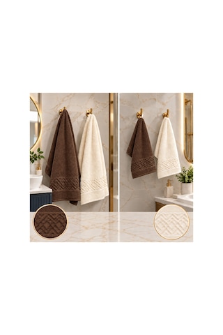 4 İü Hamam Seti 50x90 Ve 70x140 Pamuk Jakarlı Kahverengi - Krem