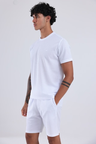 Rowinger Waffle Dokulu Nakış Logo Detaylı Oversize Erkek T-shirt Beyaz