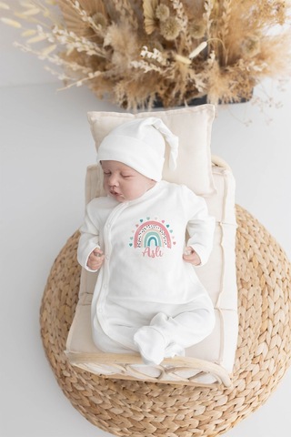 Lilabio %100 Organik Isme Özel Isimli 10lu Hastane Çıkışı Gökkuşağı Ekru