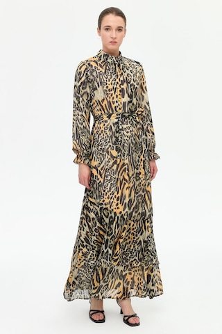 Leopar Desenli Empirime Elbise Kahve Kahve