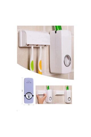 5'li Diş Fırçalık Ve Otomatik Macun Sıkacağı Duvar Askılı Beyaz Pratik Banyo Seti