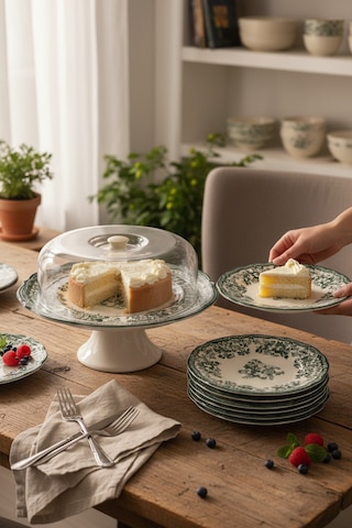 Akayev Porselen Vintage Green 8 Parça Pasta Seti