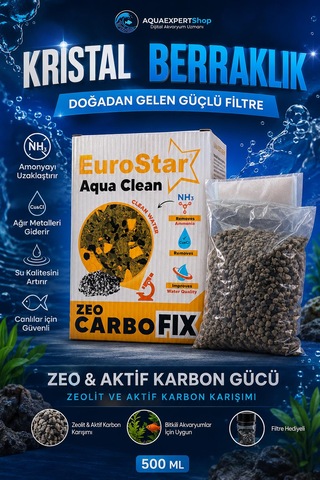 Eurostar Akvartum Filtre Malzemesi - Zeo Karbon 500 Ml - File Hediyeli - Zeolit Ve Karbon Karışımı - Su Berraklaştırıcı