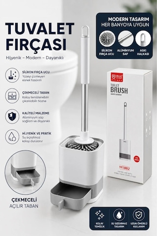 Silikon Uçlu Hazneli Tuvalet Fırçası Seti - Tuvalet Ve Klozet Temizleme Fırçası Beyaz