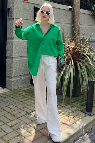 Madmext Yeşil Oversize Basic Cepli Poplin Gömlek Mg1530 Yeşil