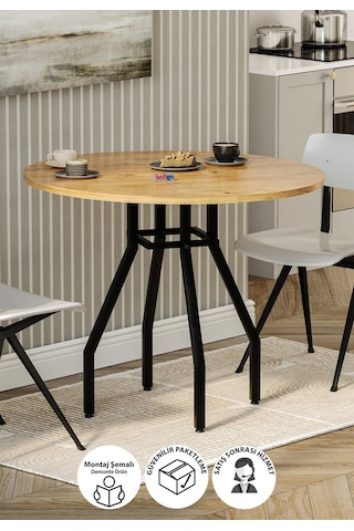 Bofigo Yuvarlak Yemek Masası 80 Cm Mutfak Masası Balkon Masası Roma Çam Çam