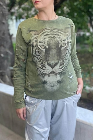 Kadın Haki Kaplan Desenli Sweat Haki