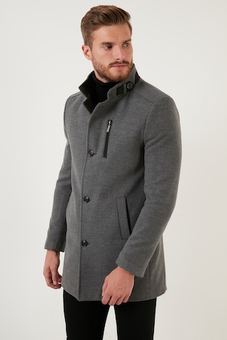 Buratti Slim Fit Düğmeli Dik Yaka Kaşe Erkek Kaban 5840099 Açık Gri