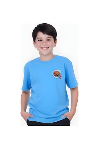 Panios Kids Basketball Baskılı Erkek Çocuk Kısa Kollu Tişört Mavi