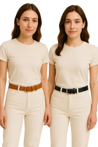 Kadın Kemer 2'li Set Deri Kot Ve Kumaş Çok Renkli