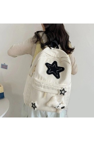 Ebitda Siyah Y2k Estetik Sırt Çantası Yıldız Desen Tiki Kadife Sırt Çantası, Üniversite Öğrencisi Bilgisayar Çantası Kız İçin Siyah