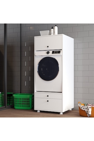 Lotus 2 Çekmeceli Makine Dolabı Çok Amaçlı Dolap Banyo Dolabı Beyaz
