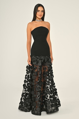Krep Eteği 3 Boyutlu Tül Uzun Abiye Elbise Alfa Beta B7067 Siyah - Siyah
