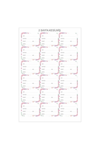 Kitap Defter Sticker 36 Adet Hazır Kesilmiş Okul Etiketi İsme Öze Pembe