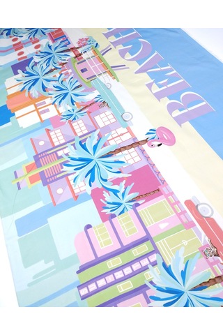 Mavi Üzeri Pembe Yeşil Sarı Renklerde Pamuk Saten Saten Dokuma Kumaş Elbiselik & Eteklik 140x300cm-12326 Mavi,pembe,yeşil,sarı