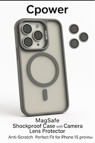 İphone 15 Pro Max Kılıfı, Kaliteli Kamera Lens Koruyucu Dahil, Magsafe Uyumlu Darbe Dayanaklı, 3 Renk Gri