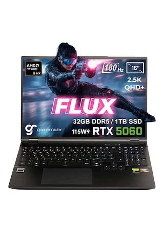 Gameraider Flux GR16 R9-8940HX 32 GB 1 TB SSD 8 GB RTX5060 16" Free Dos Dizüstü Bilgisayar