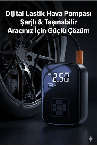 Büro Ev Ofis Kamp Keyfi İçin Şarjlı Taşınır Led Ekranlı Araç Lastik Hava Kompresör Pompası