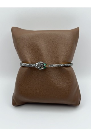 Arnes Jewelry Çelik Zirkon Taşlı Yılan Kelepçe Bileklik Ar153nes Gold