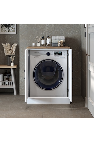 Çamaşır Kurutma Makinesi Alt Dolabı Kapaklı Banyo Alt Dolap.51 Atlantik Çam - Beyaz