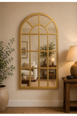 Pencere Model Dekoratif Duvar Aynası 123 X 70 Cm Gold Kemer Formlu Çerçeve Çok Renkli