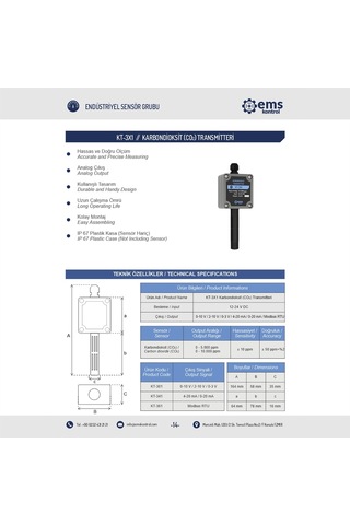 Ems Kontrol - Karbondioksit Transmitteri 4-20 mA / 0-10.000 ppm