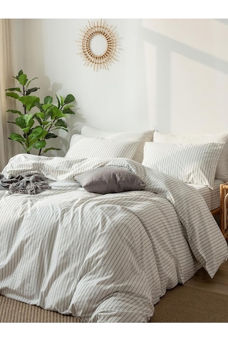 Caqqa Çizgili White Striped Çocuk Ve Genç Tek Kişilik Pamuk Lastikli Nevresim Takımı