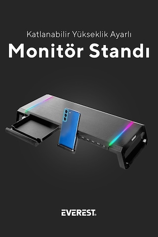 Everest St1 4 Usb Hub Rgm Işıklı Katlanabilir Siyah Monitör