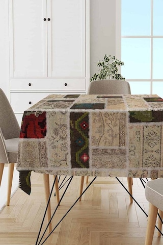 Krem Patchwork Dokuma Leke Tutmaz Masa Örtüsü Mso289n11