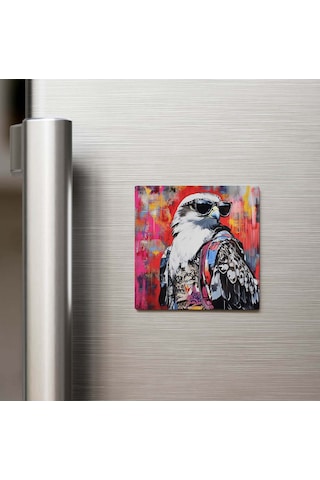 Falcon - Doğan - Güneş Gözlüklü Style - Buzdolap Magneti - 9x9 Cm