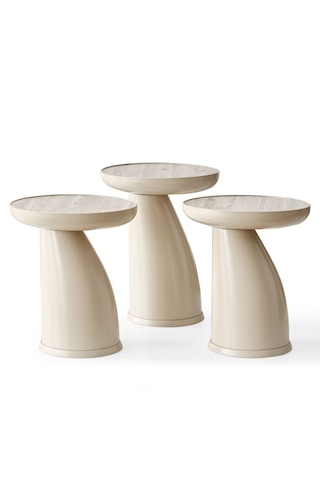 Altınaks Mobilya Elips 3'lü Sehpa, Yan Sehpa, Zigon Sehpa - Kumtaşı & Traverten Desenli Tabla Kumtaşı Renk Gövde & Traverten Desenli Tabla