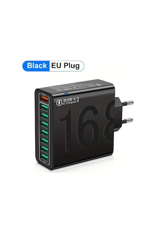 Xuweiwei Kaxoe Siyah Cok Portlu Hizli Sarj Usb Duvar Telefon Sarj Adaptoru Qc 3.0 İphone Uyumlu Samsung Siyah